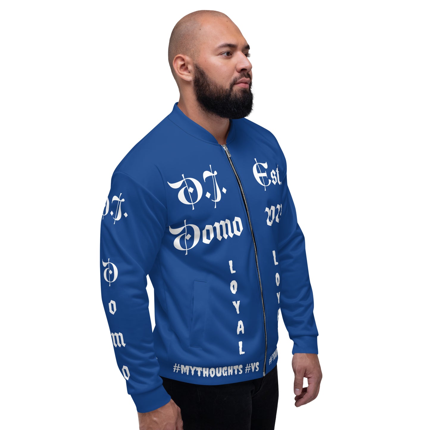 D.J. Domo "LOYAL" Unisex Bomber Jacket Dark Blue/White