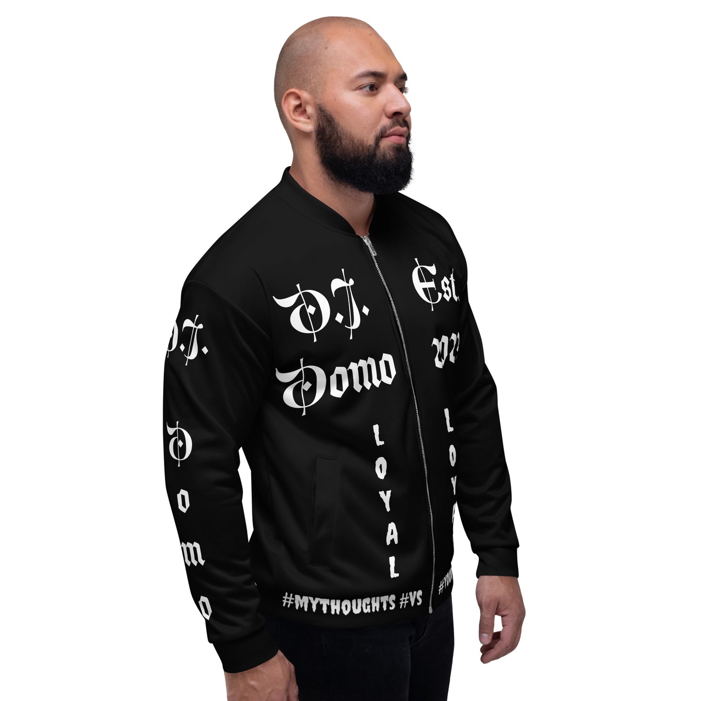 D.J. Domo "LOYAL" Unisex Bomber Jacket Black/White