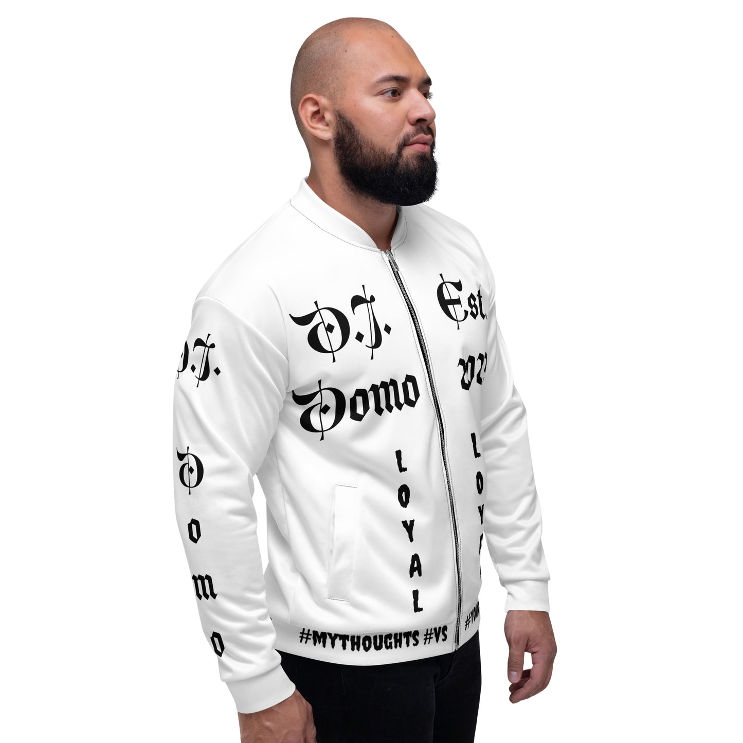 D.J. Domo "LOYAL" Unisex Bomber Jacket White/Black