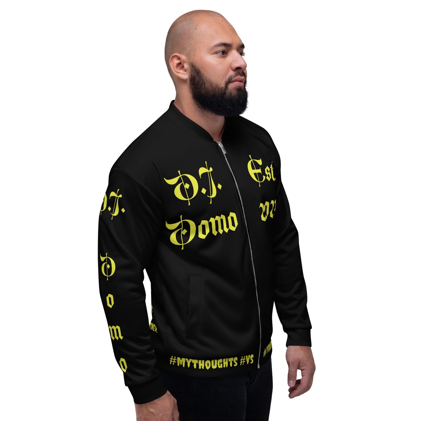 D.J. Domo "What is a Friend?" Unisex Bomber Jacket Black/Gold