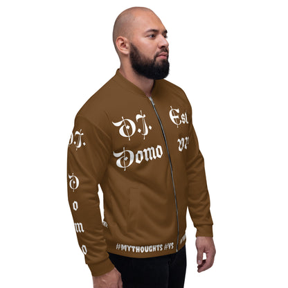 D.J. Domo "What is a Friend?" Unisex Bomber Jacket Brown/White