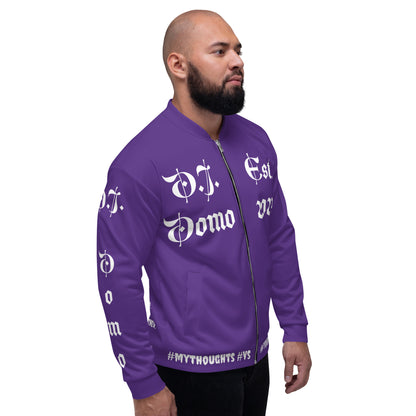 D.J. Domo "What is a Friend?" Unisex Bomber Jacket Purple/White