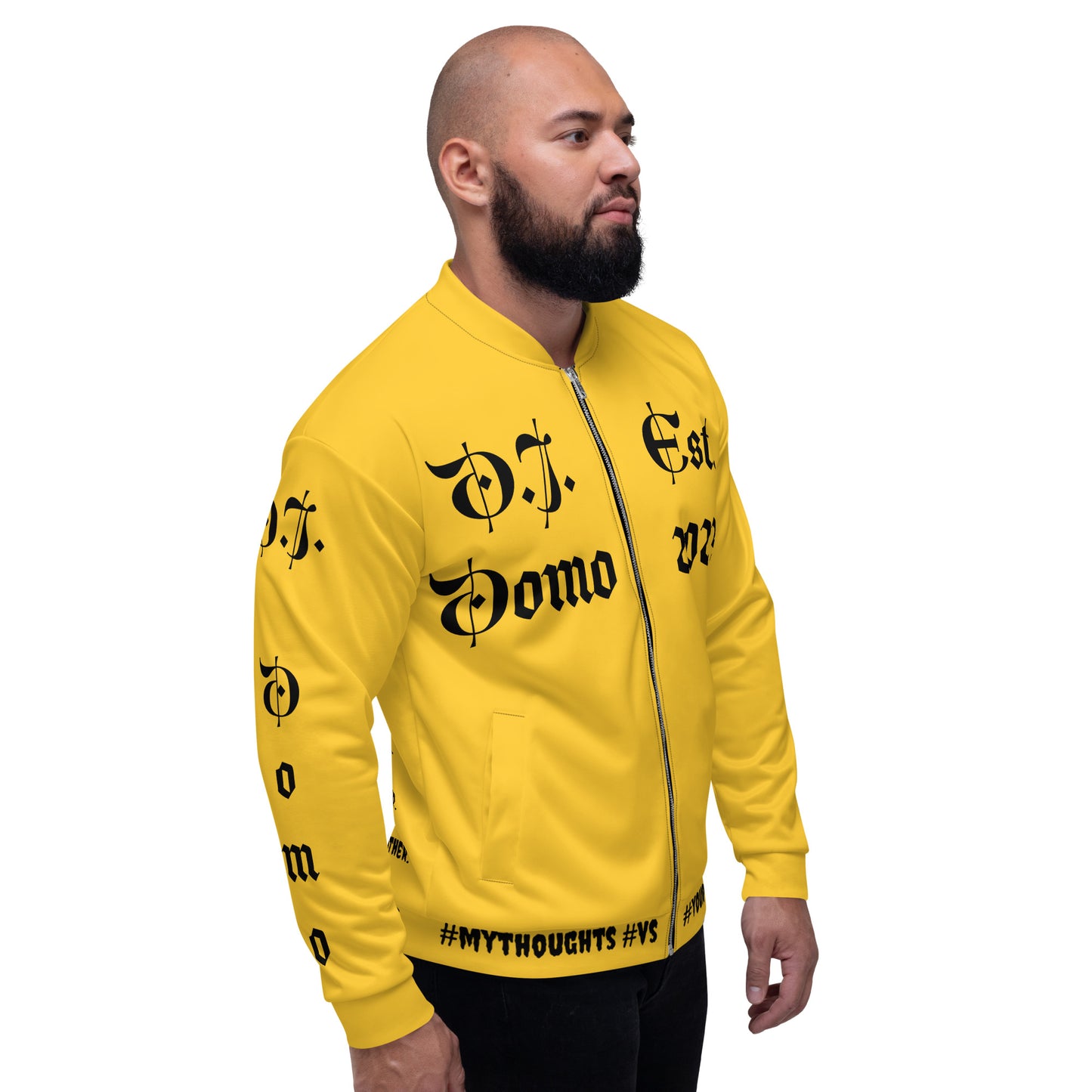 D.J. Domo "What is a Friend?" Unisex Bomber Jacket Gold/Black