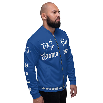 D.J. Domo "What is a Friend?" Unisex Bomber Jacket Dark Blue/White