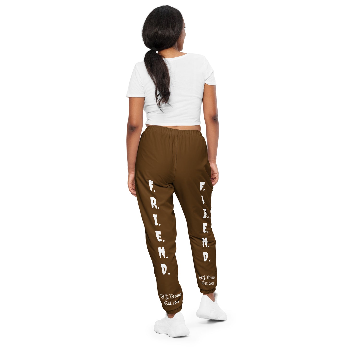 D.J. Domo "What's a Friend?" Unisex Track Pants Brown/White