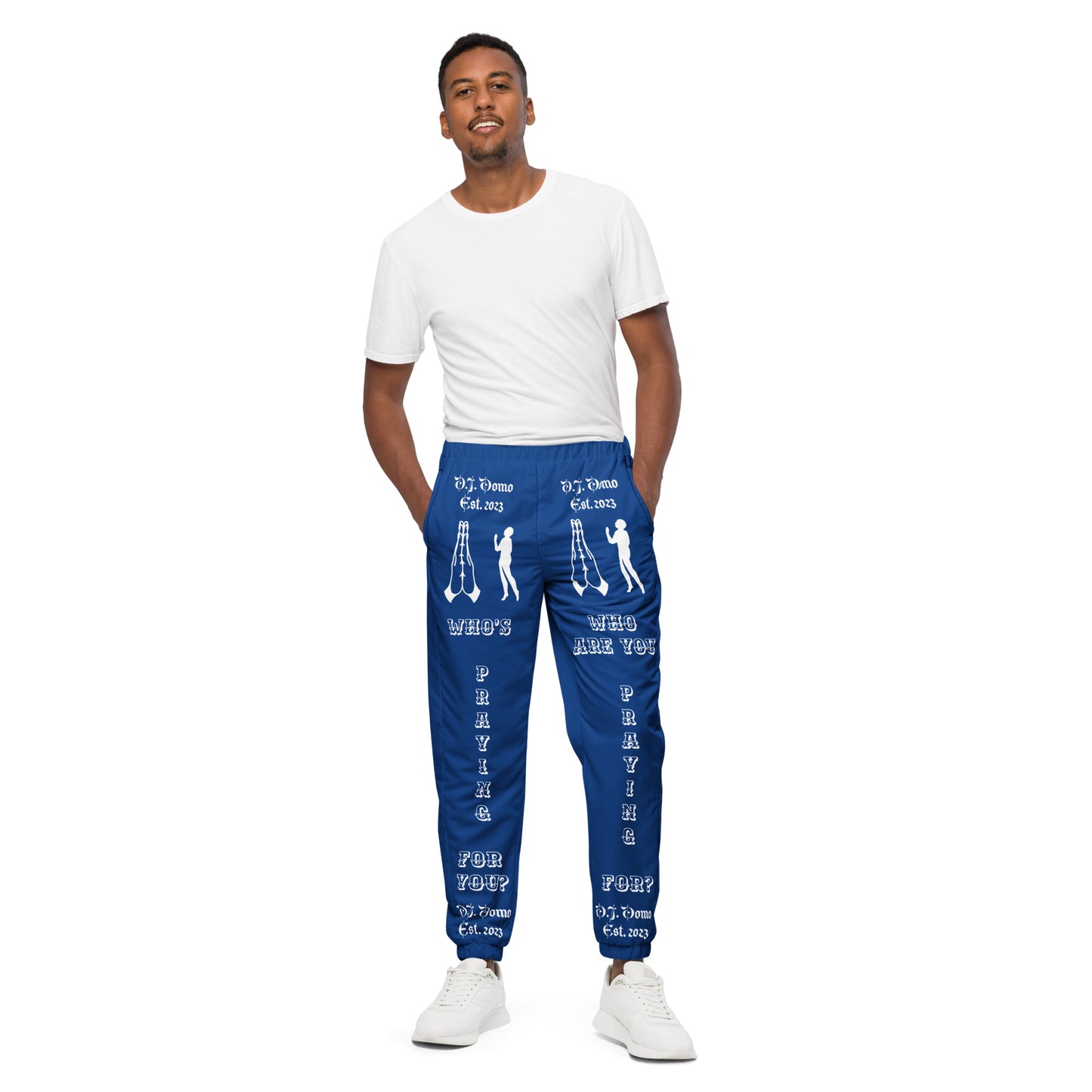 D.J. Domo "Prayer" Unisex Track Pants Dark Blue/White