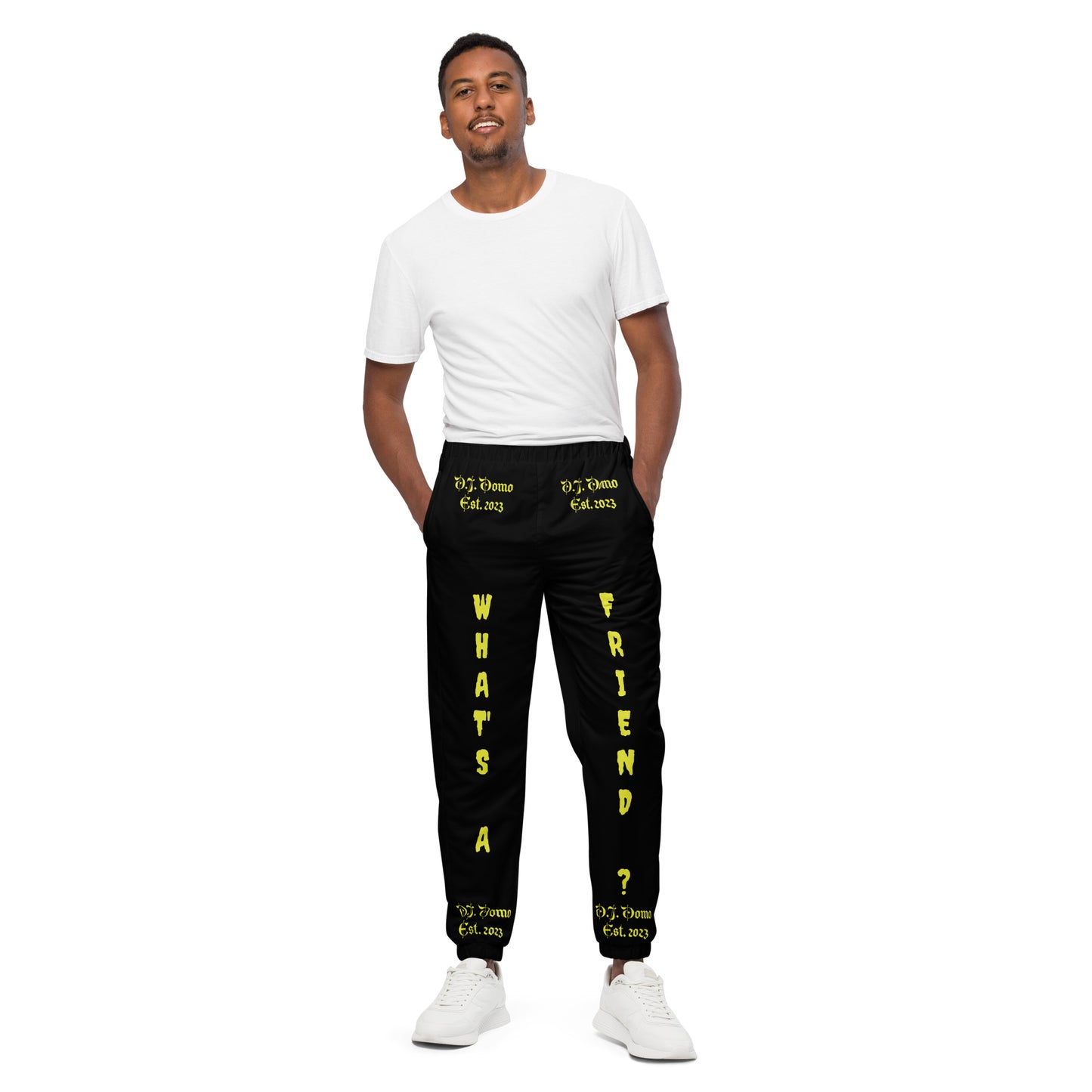 D.J. Domo "What's a Friend?" Unisex Track Pants Black/Gold