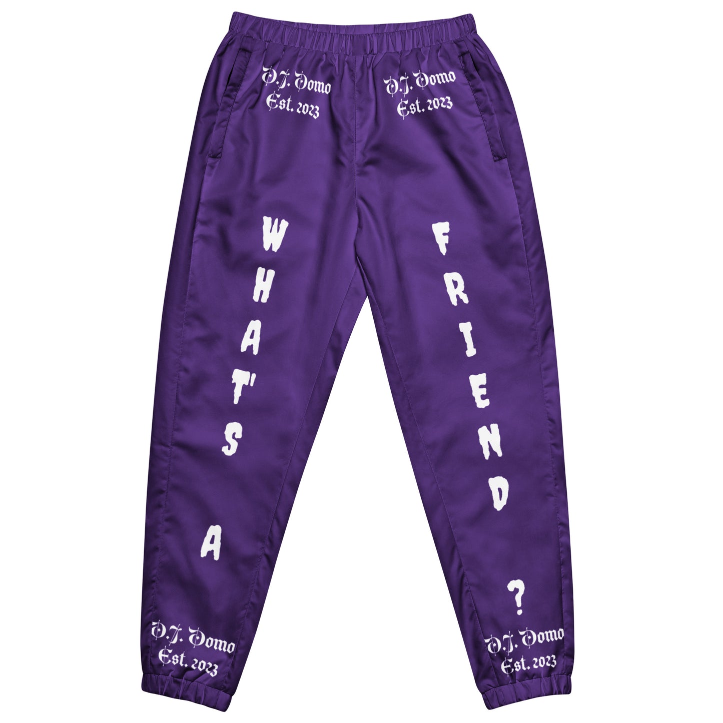 D.J. Domo "What's a Friend?" Unisex Track Pants Purple/White