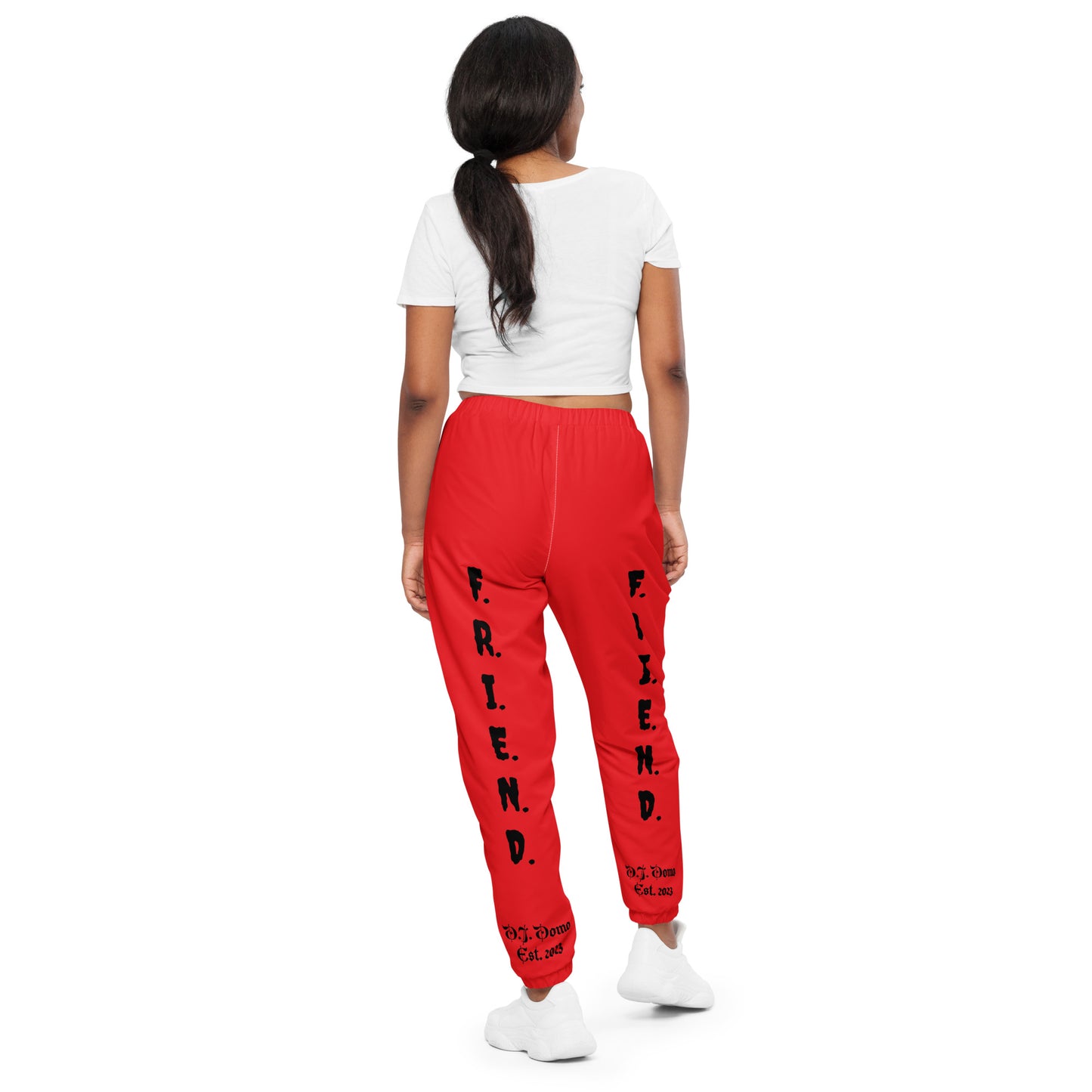 D.J. Domo "What's a Friend?" Unisex Track Pants Red/Black