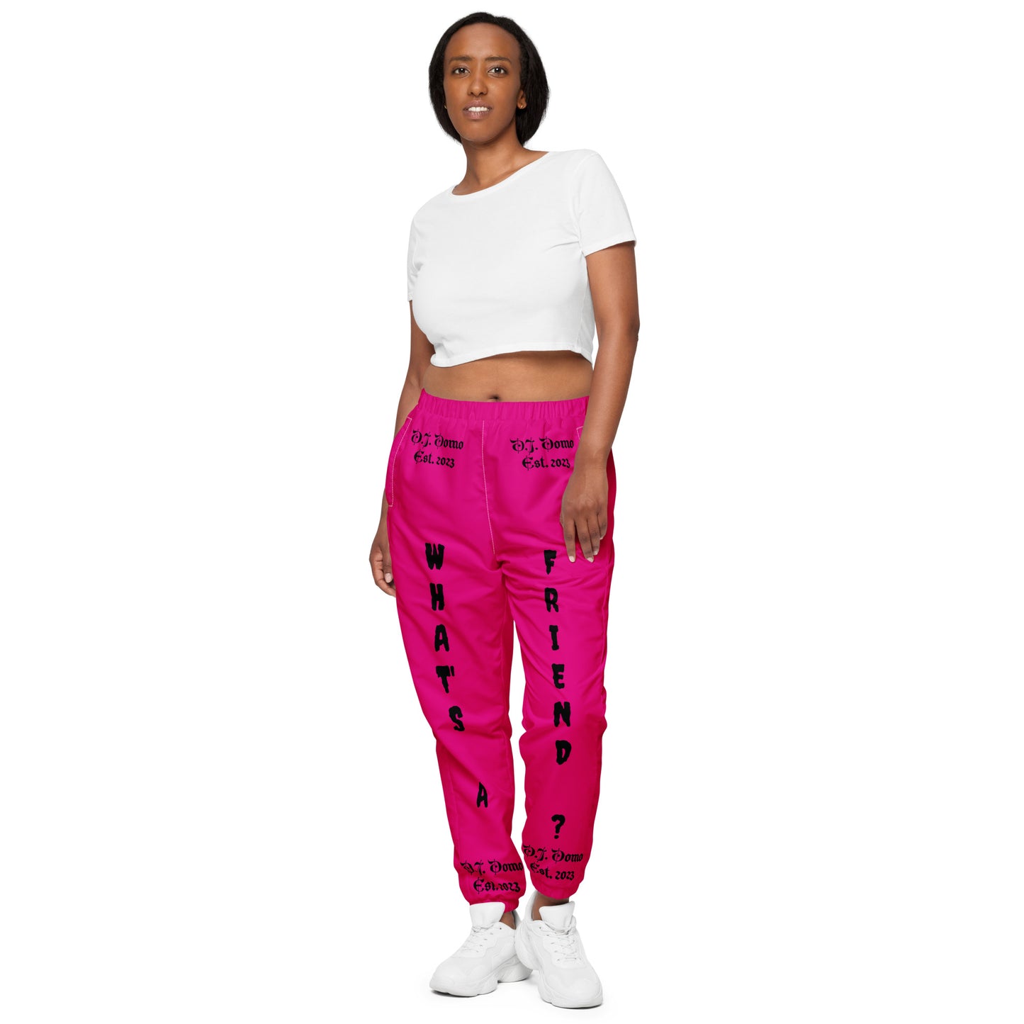 D.J. Domo "What's a Friend?" Unisex Track Pants Pink/Black