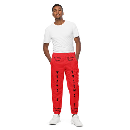 D.J. Domo "What's a Friend?" Unisex Track Pants Red/Black