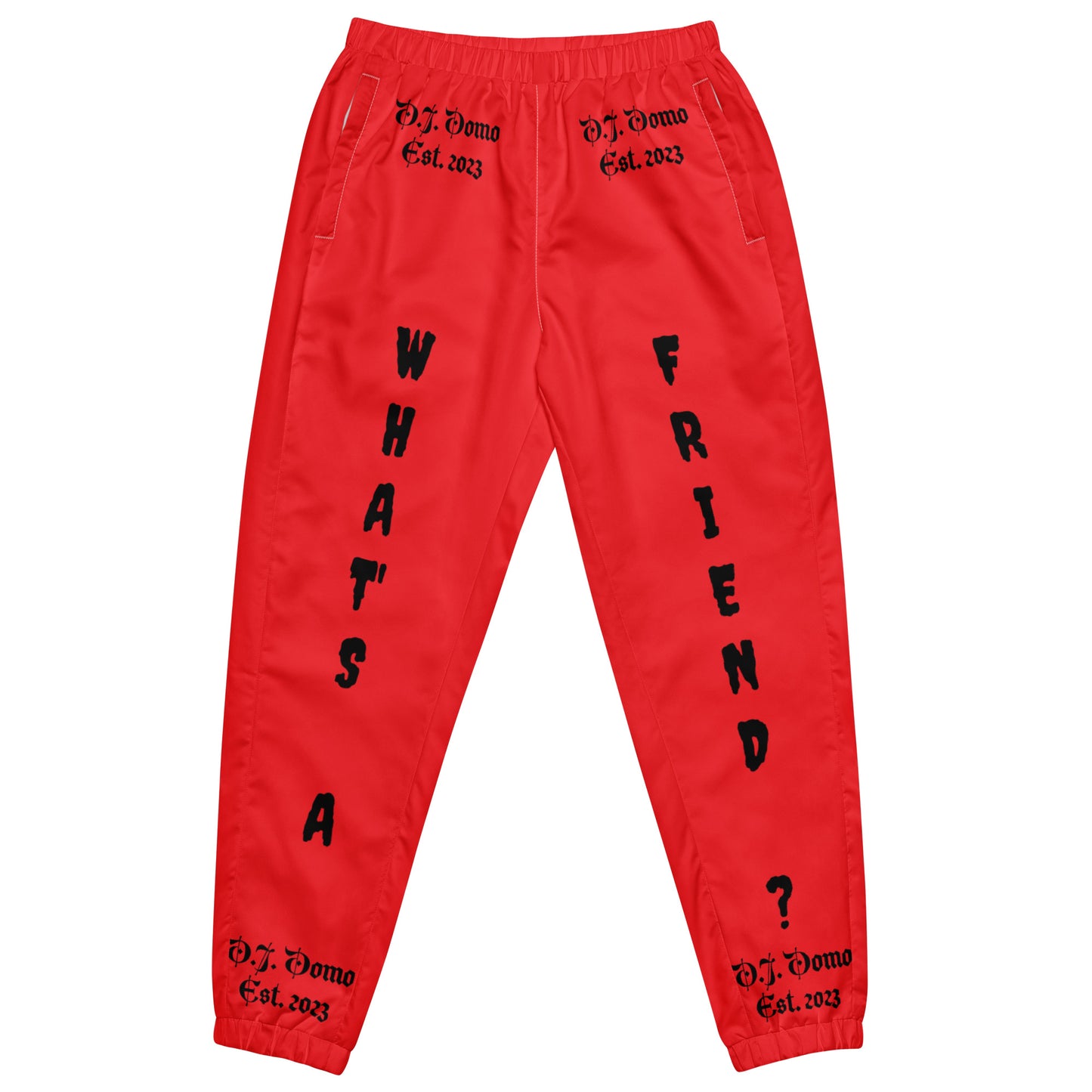 D.J. Domo "What's a Friend?" Unisex Track Pants Red/Black