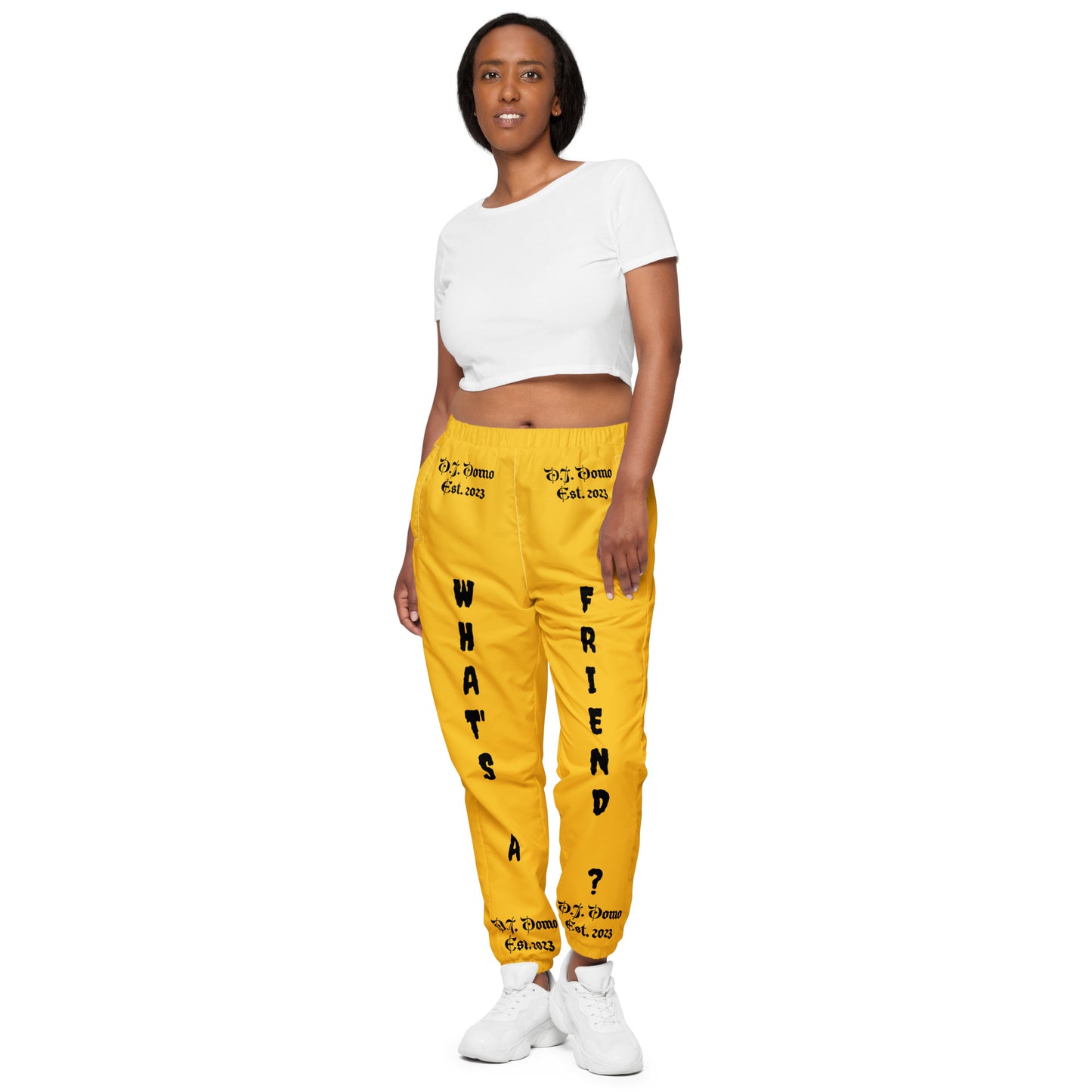 D.J. Domo "What's a Friend?" Unisex Track Pants Gold/Black