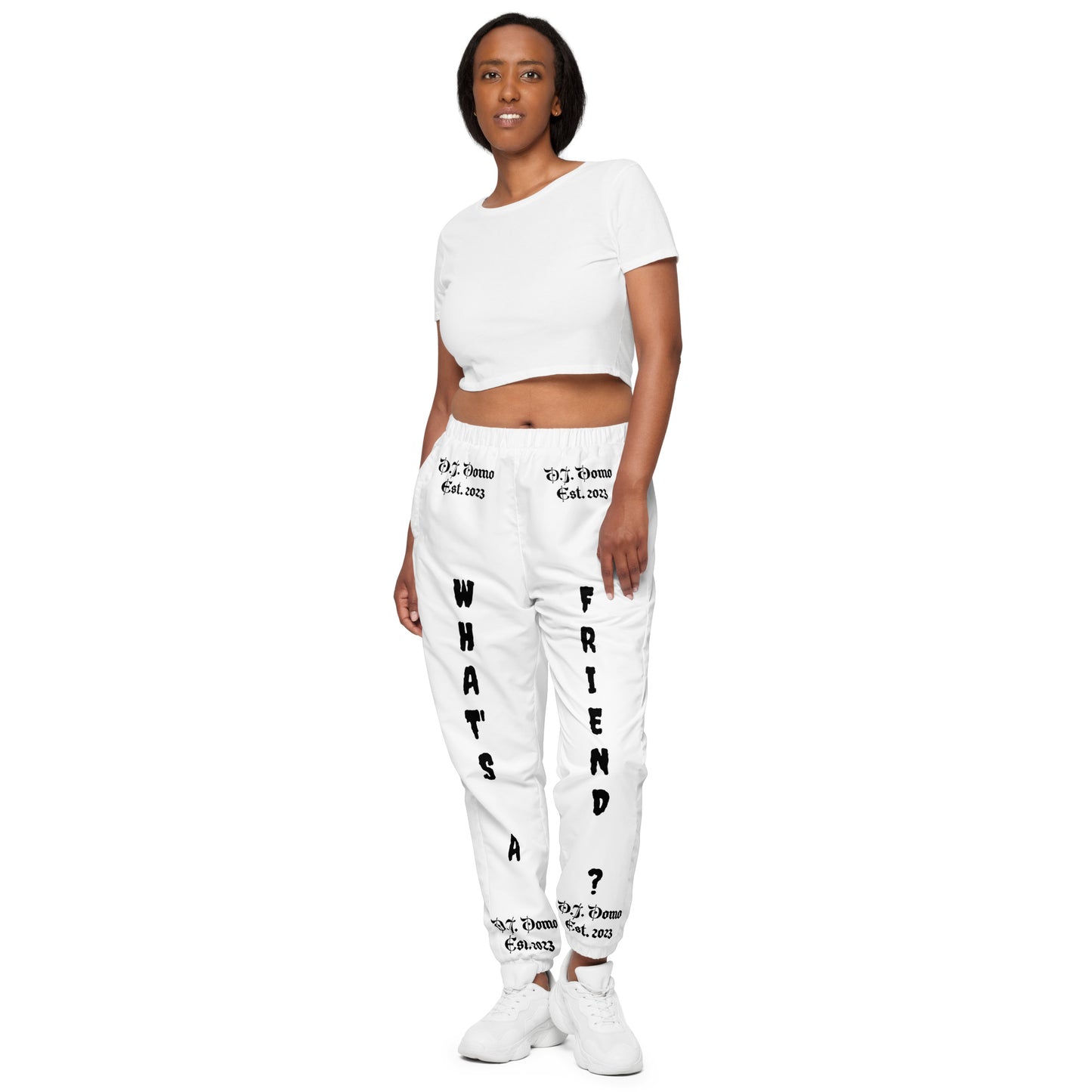 D.J. Domo "What's a Friend?" Unisex Track Pants White/Black