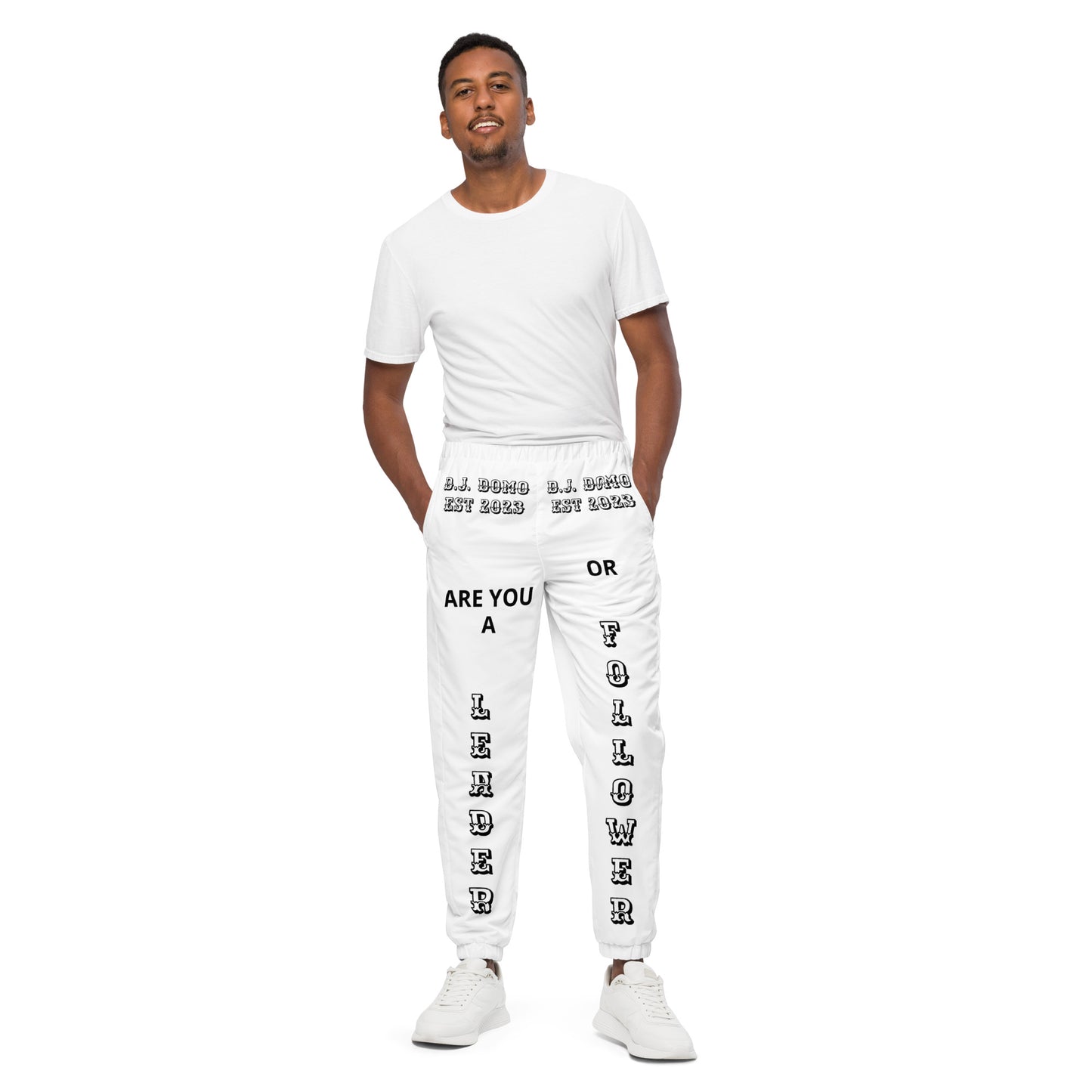 D.J. Domo "Leader or Follower" Unisex Track Pants White/Black