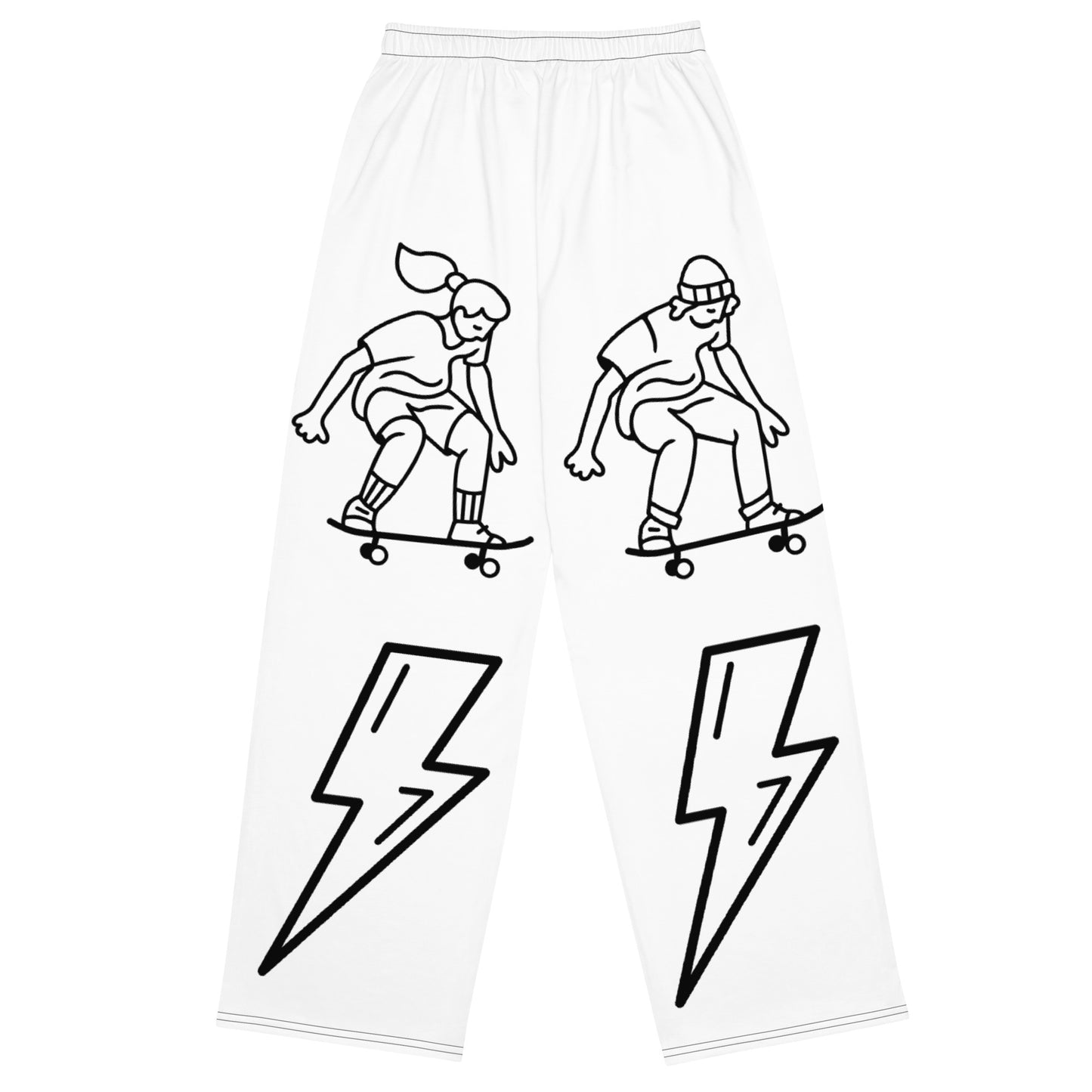 D.J. Domo "Skater Bolts" Unisex Wide-Leg Pants White/Black