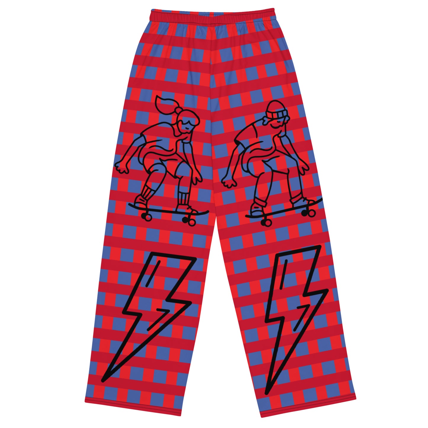 D.J. Domo "Skater Bolts" Unisex Wide-Leg Pants Plaid/Black