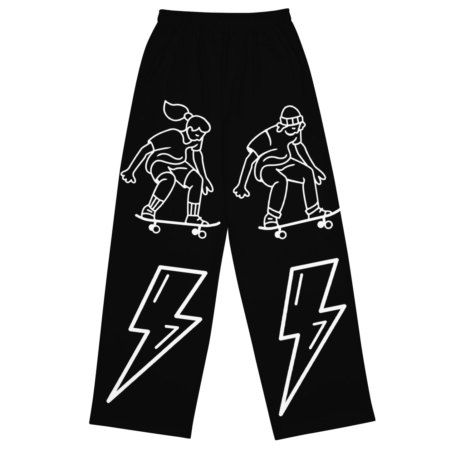 D.J. Domo "Skater Bolts" Unisex Wide-Leg Pants Black/White