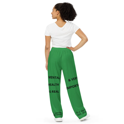 D.J. Domo "Mental Health yournotalone" Unisex Wide-Leg Pants Green/Black