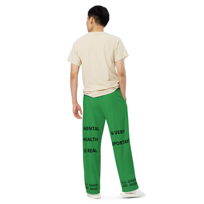 D.J. Domo "Mental Health yournotalone" Unisex Wide-Leg Pants Green/Black