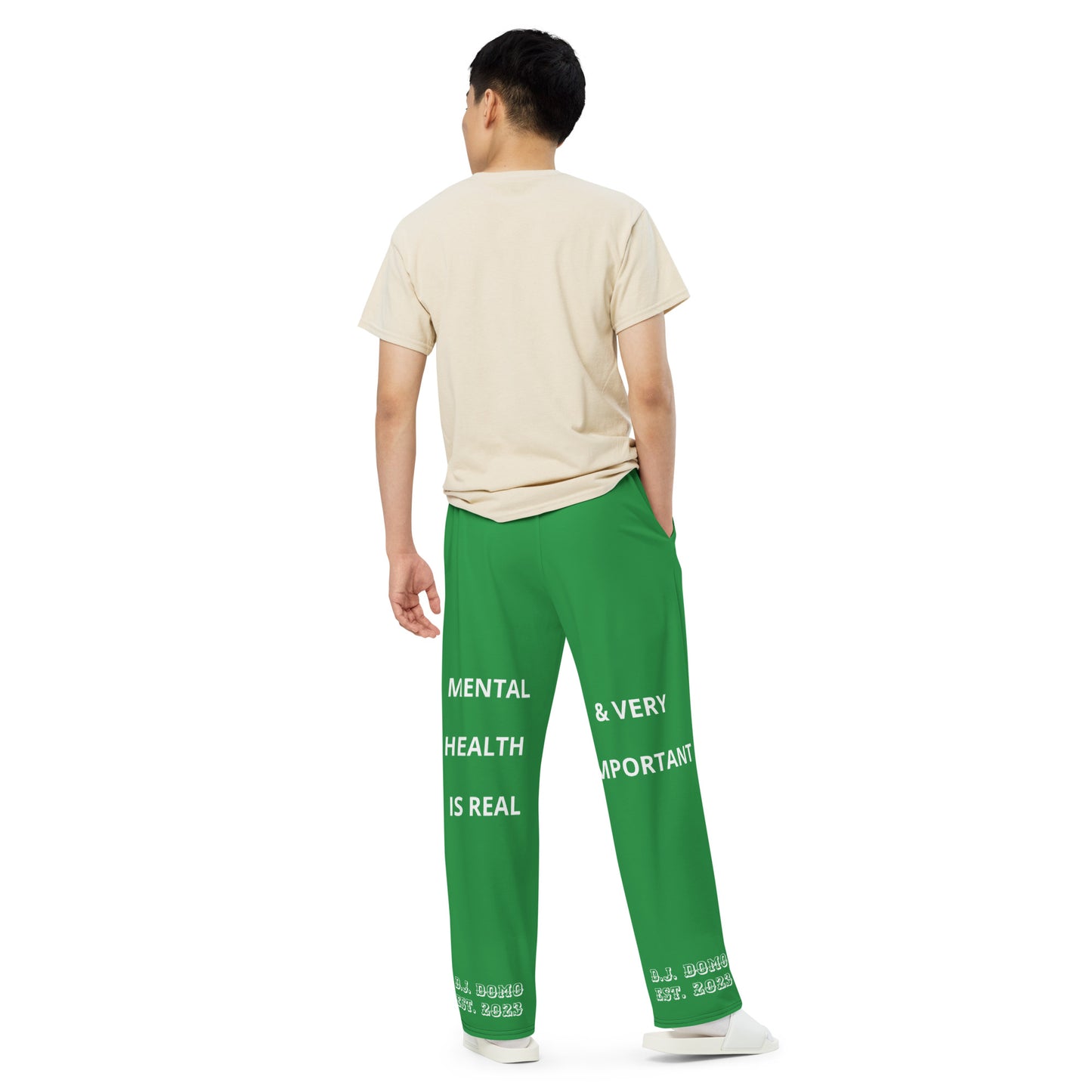 D.J. Domo "Mental Health yournotalone" Unisex Wide-Leg Pants Green/White