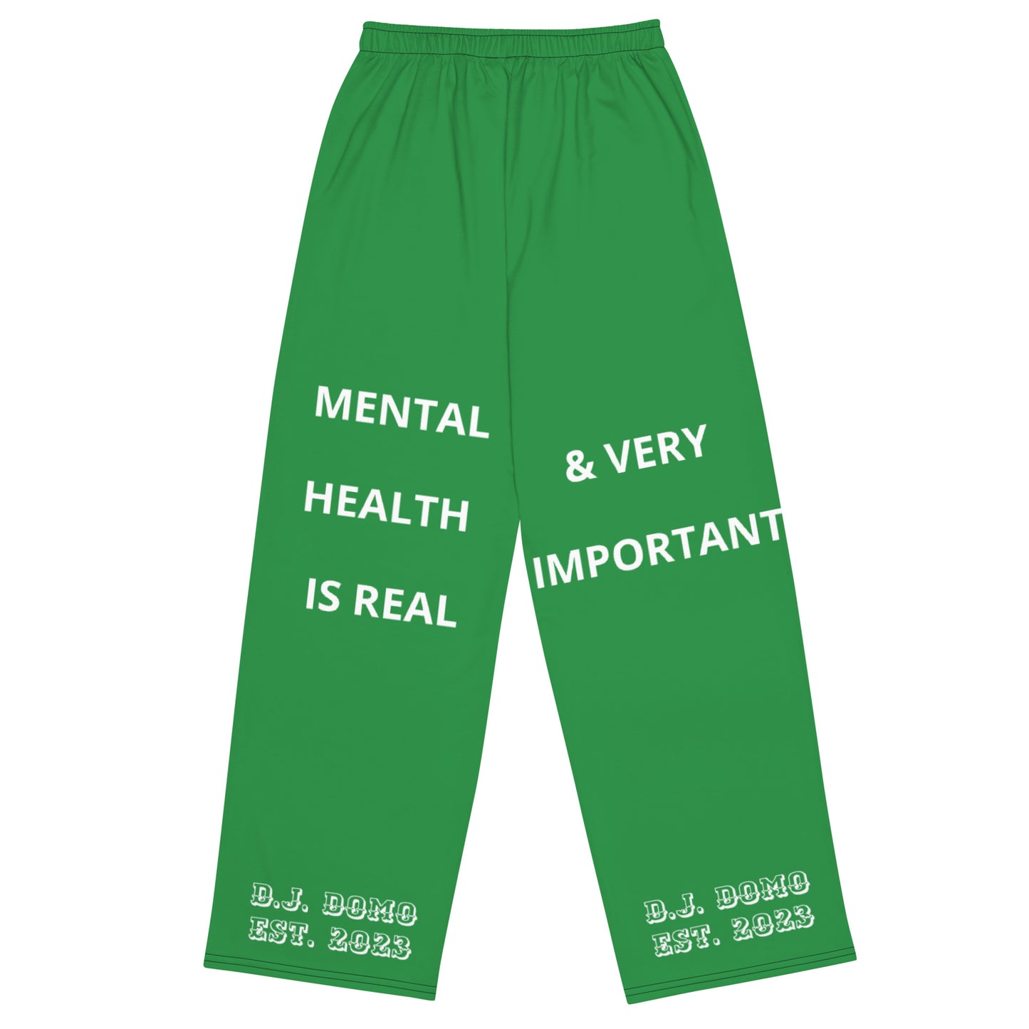 D.J. Domo "Mental Health yournotalone" Unisex Wide-Leg Pants Green/White