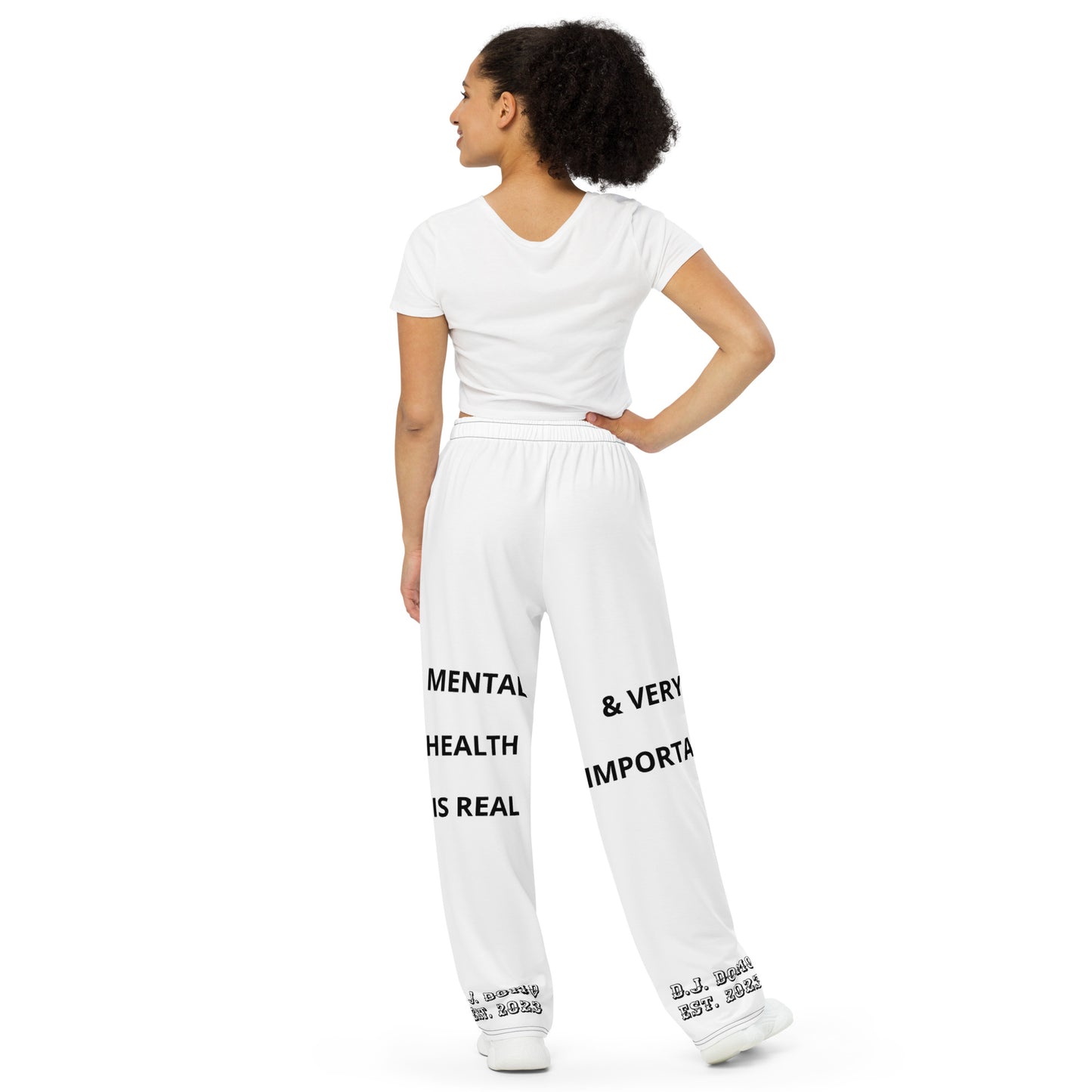 D.J. Domo "Mental Health yournotalone" Unisex Wide-Leg Pants White/Black