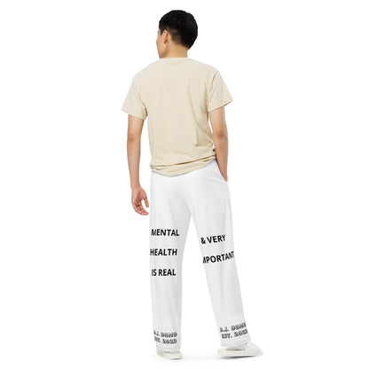 D.J. Domo "Mental Health yournotalone" Unisex Wide-Leg Pants White/Black