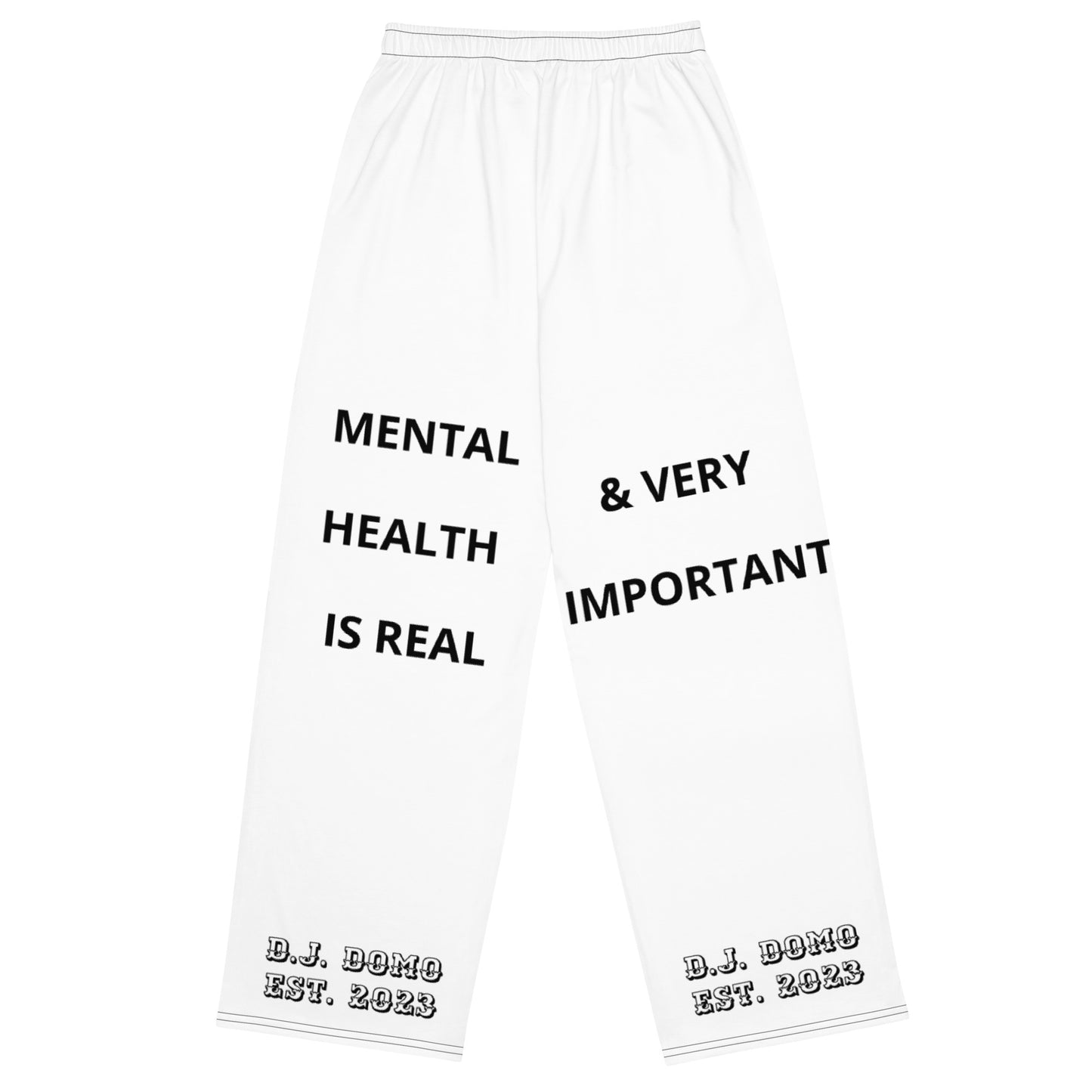 D.J. Domo "Mental Health yournotalone" Unisex Wide-Leg Pants White/Black