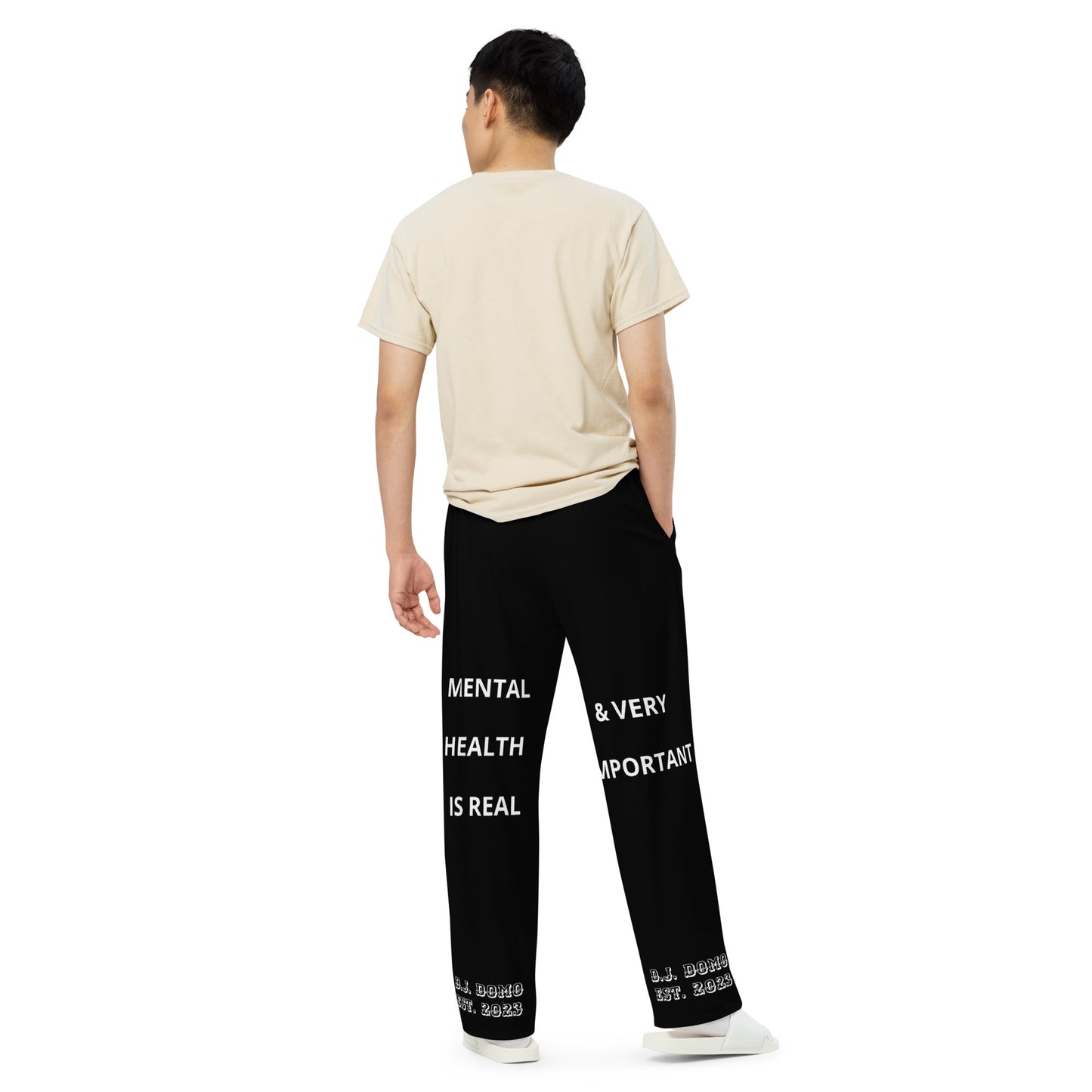 D.J. Domo "Mental Health yournotalone" Unisex Wide-Leg Pants Black/White