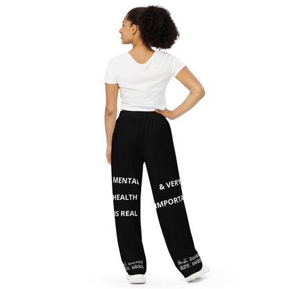 D.J. Domo "Mental Health yournotalone" Unisex Wide-Leg Pants Black/White