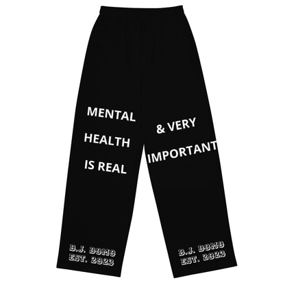 D.J. Domo "Mental Health yournotalone" Unisex Wide-Leg Pants Black/White