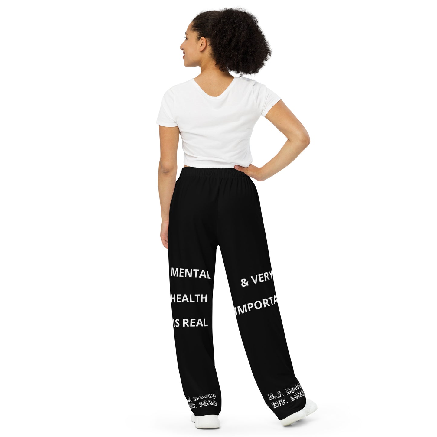 D.J. Domo "Mental Health 988" Unisex Wide-Leg Pants Black/White