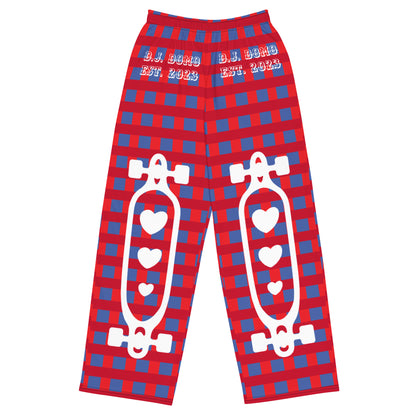 D.J. Domo "Skater Bolts" Unisex Wide-Leg Pants Plaid/White