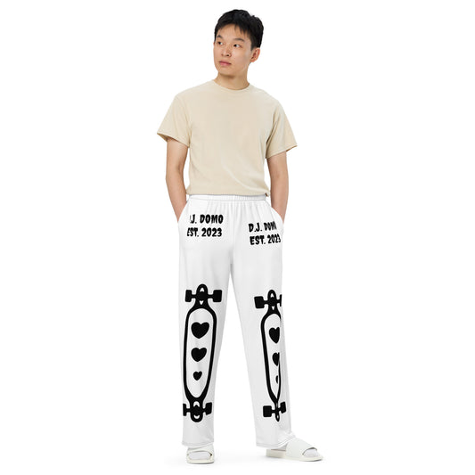 D.J. Domo "Skater Bolts" Unisex Wide-Leg Pants White/Black