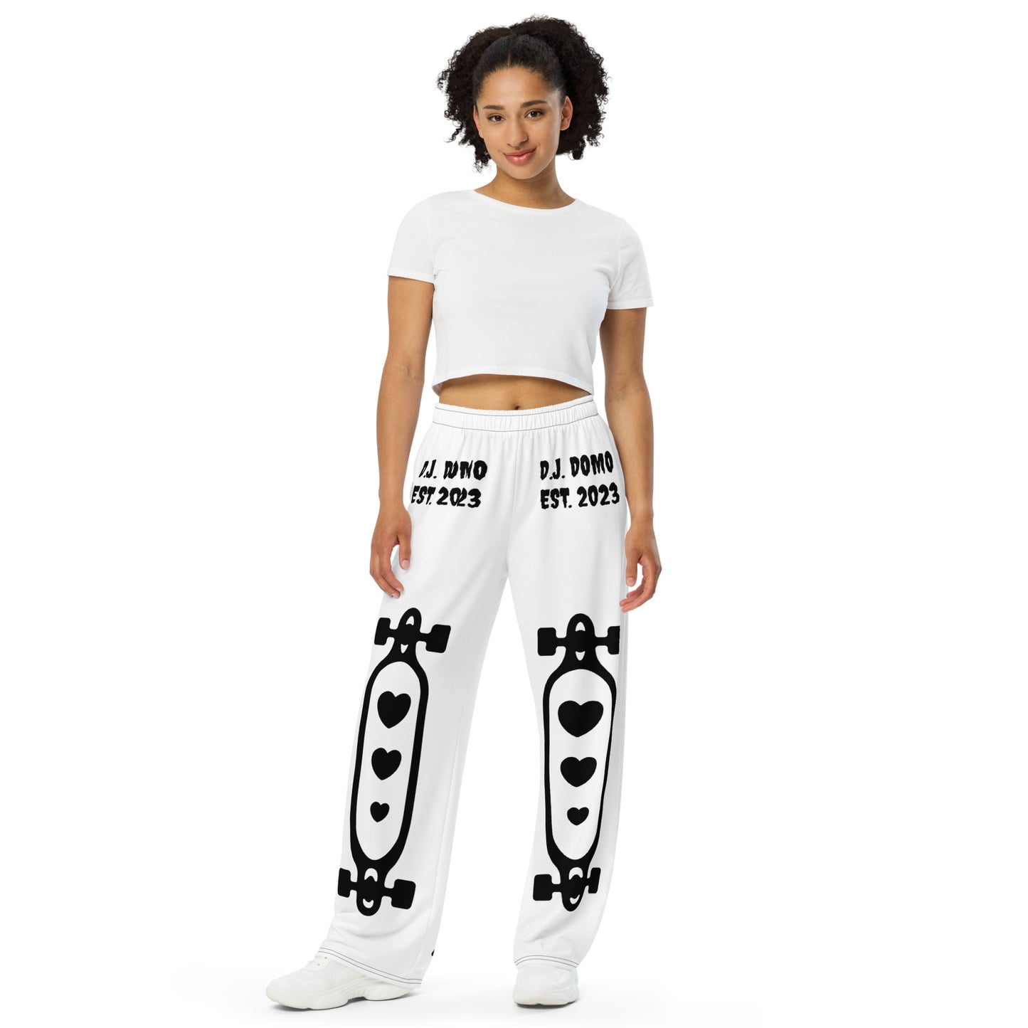 D.J. Domo "Skater Bolts" Unisex Wide-Leg Pants White/Black