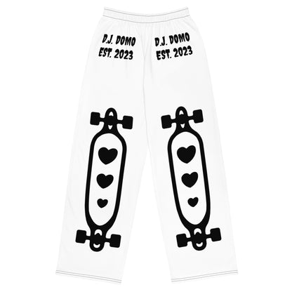 D.J. Domo "Skater Bolts" Unisex Wide-Leg Pants White/Black