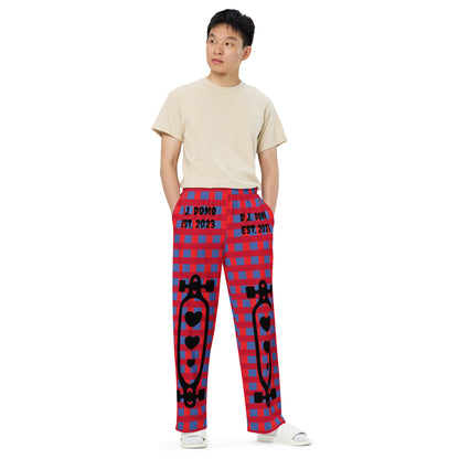 D.J. Domo "Skater Bolts" Unisex Wide-Leg Pants Plaid/Black