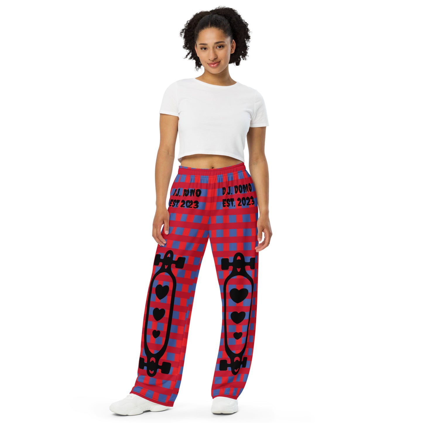 D.J. Domo "Skater Bolts" Unisex Wide-Leg Pants Plaid/Black