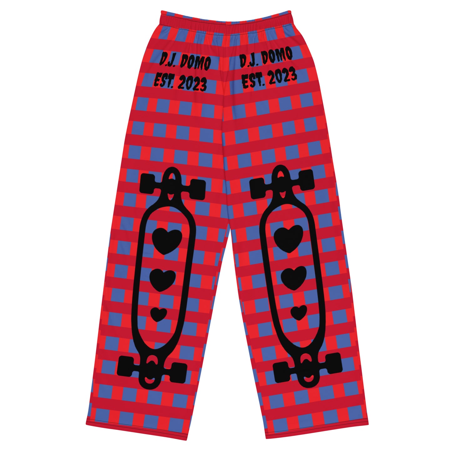 D.J. Domo "Skater Bolts" Unisex Wide-Leg Pants Plaid/Black