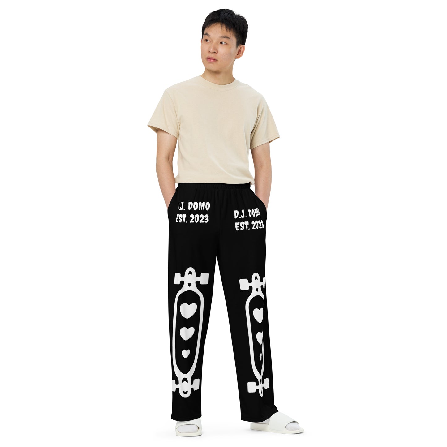 D.J. Domo "Skater Bolts" Unisex Wide-Leg Pants Black/White