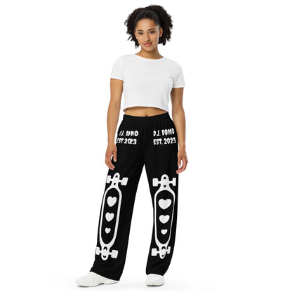 D.J. Domo "Skater Bolts" Unisex Wide-Leg Pants Black/White