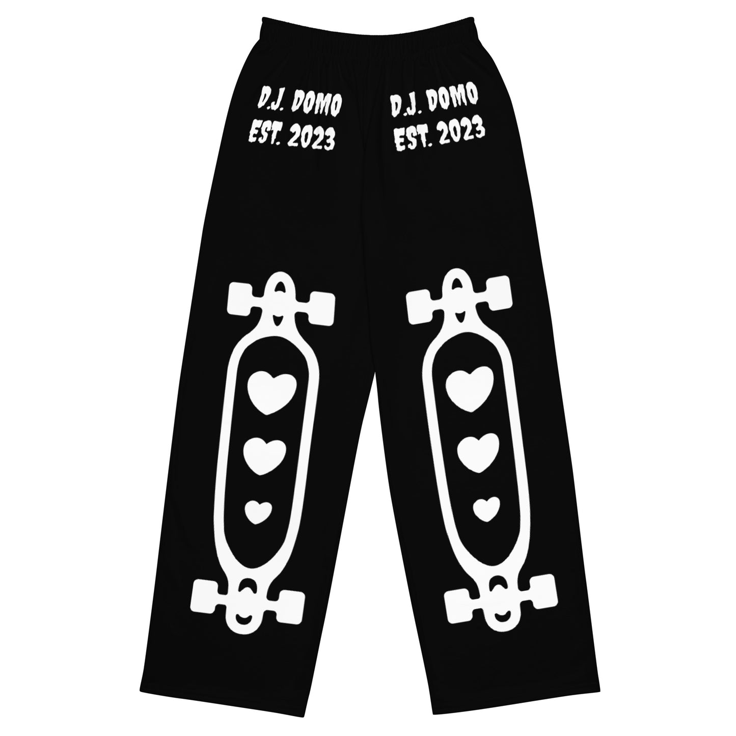 D.J. Domo "Skater Bolts" Unisex Wide-Leg Pants Black/White