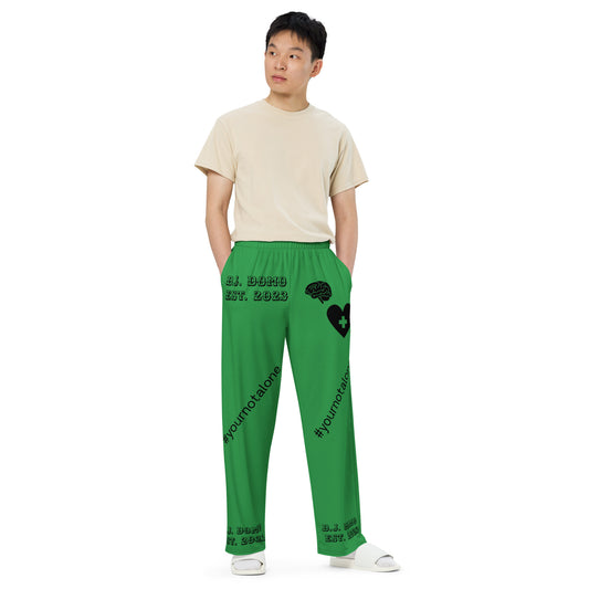 D.J. Domo "Mental Health yournotalone" Unisex Wide-Leg Pants Green/Black