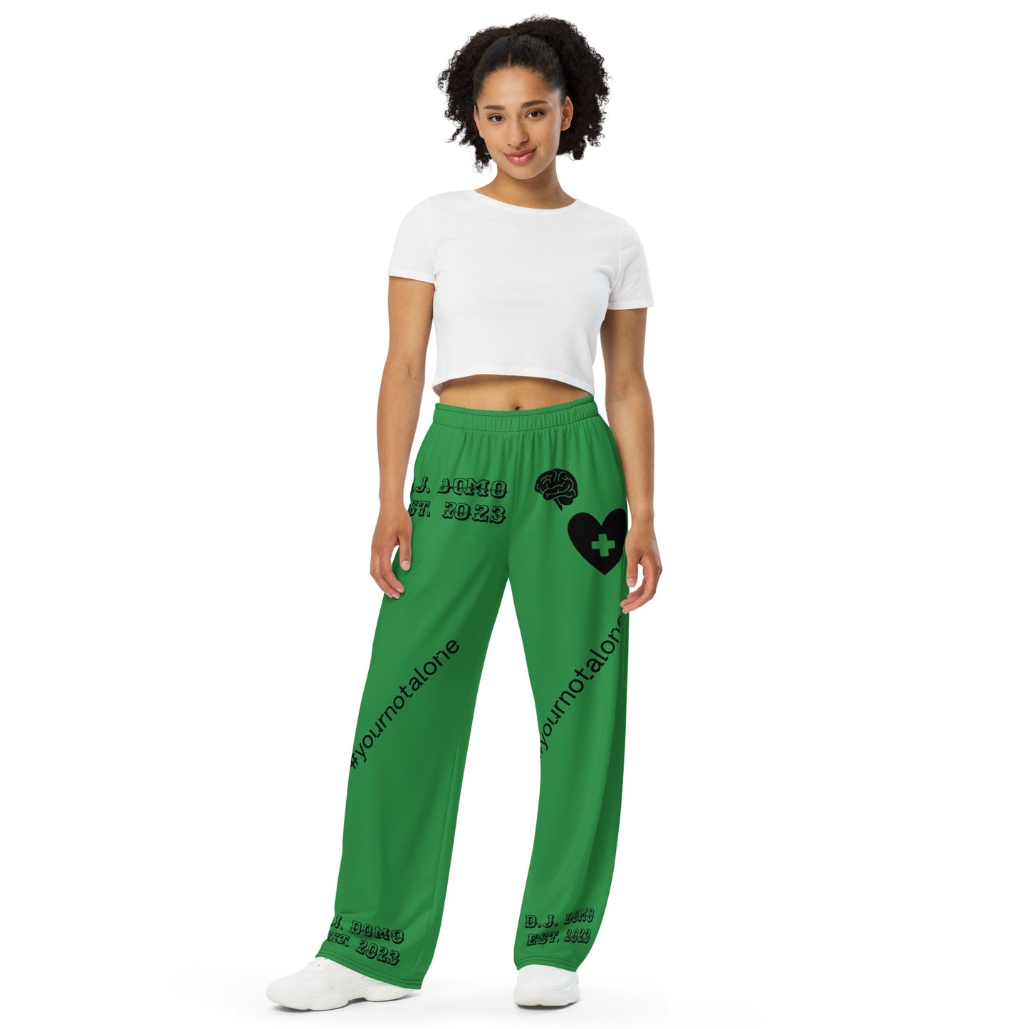 D.J. Domo "Mental Health yournotalone" Unisex Wide-Leg Pants Green/Black