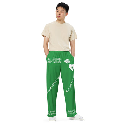 D.J. Domo "Mental Health yournotalone" Unisex Wide-Leg Pants Green/White