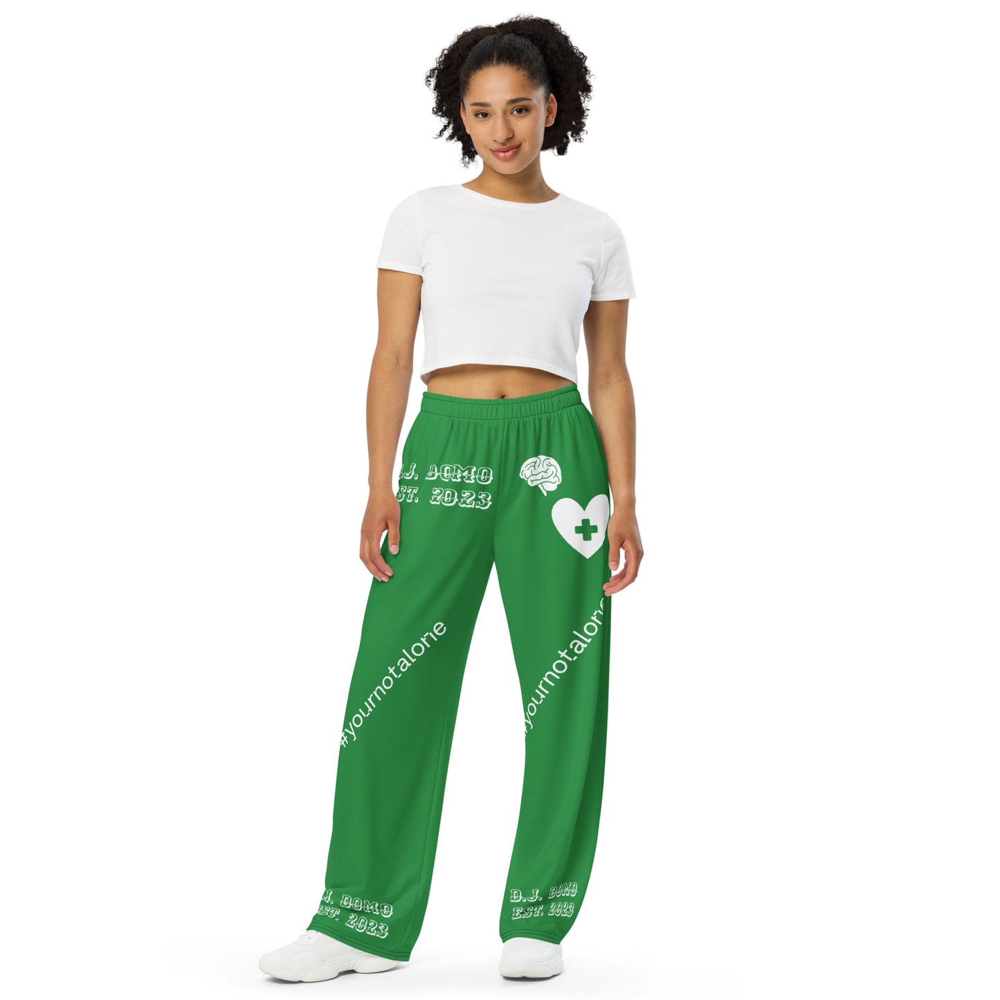 D.J. Domo "Mental Health yournotalone" Unisex Wide-Leg Pants Green/White