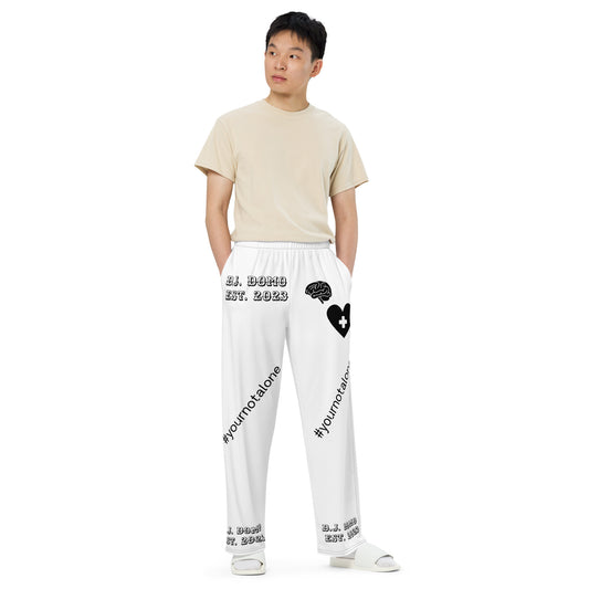 D.J. Domo "Mental Health yournotalone" Unisex Wide-Leg Pants White/Black