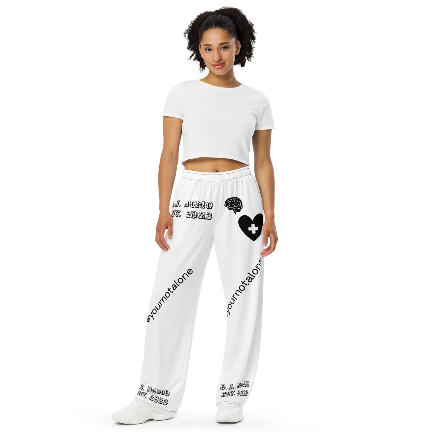 D.J. Domo "Mental Health yournotalone" Unisex Wide-Leg Pants White/Black