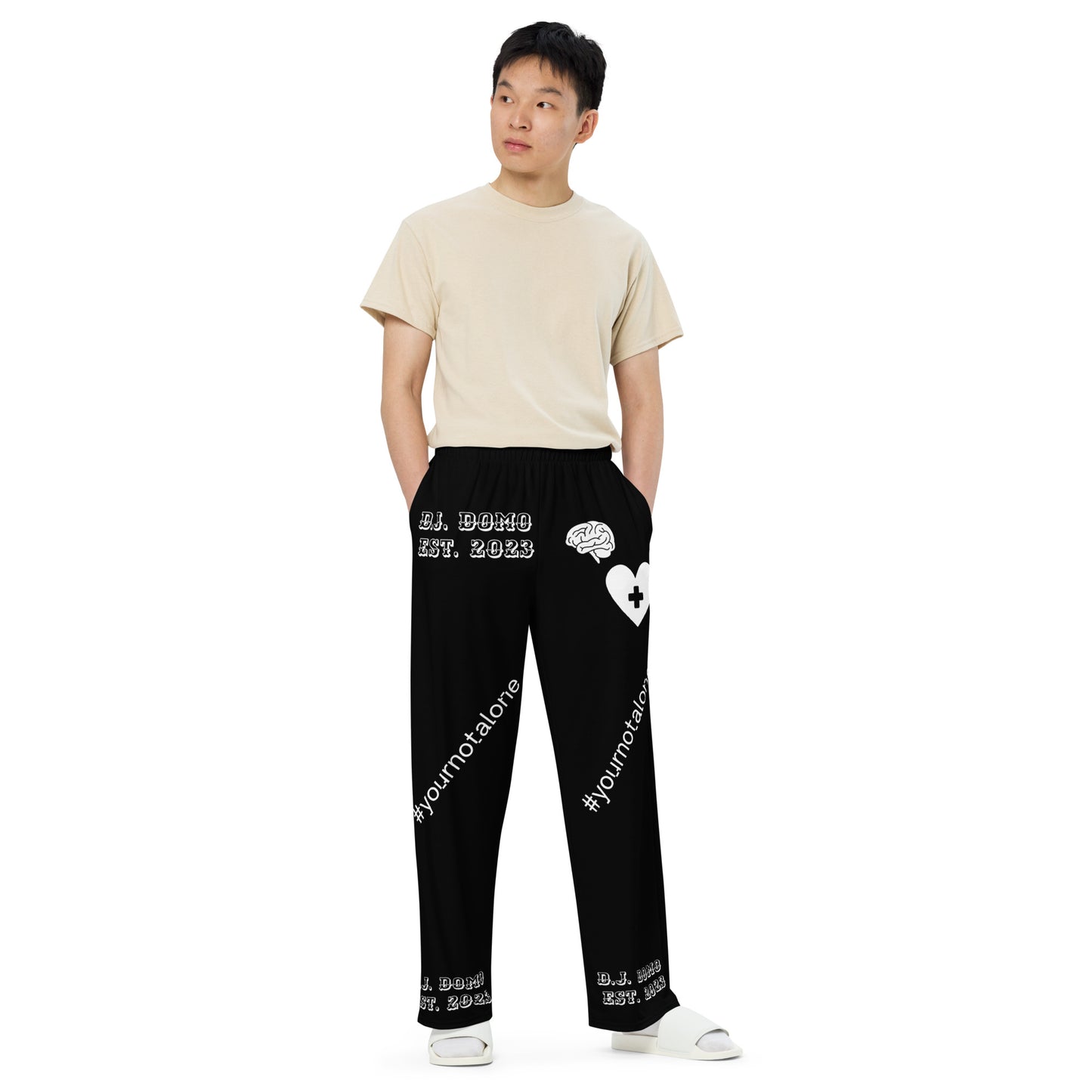 D.J. Domo "Mental Health yournotalone" Unisex Wide-Leg Pants Black/White